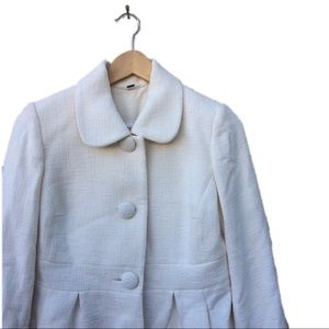 Woman’s White Tweed Ruffled Blazer Lined Jacket